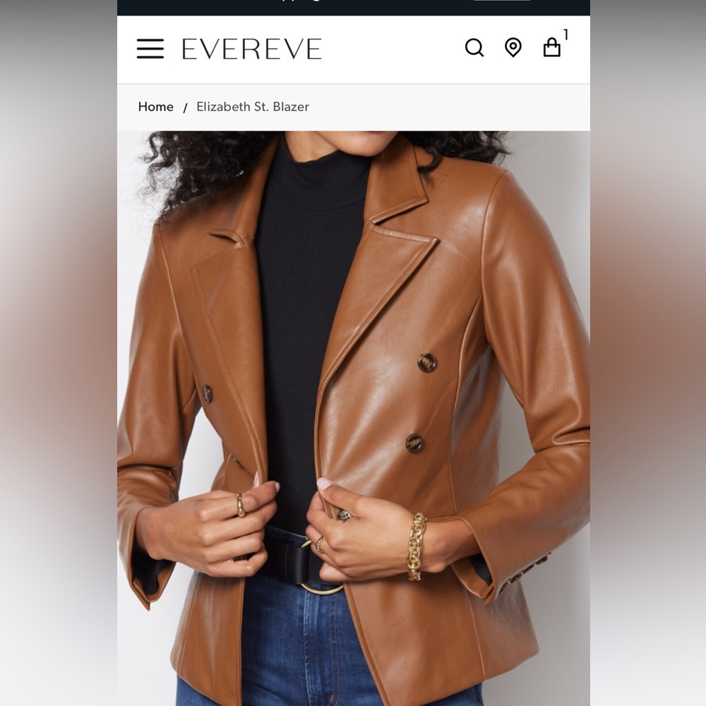 NWT Evereve Elizabeth St. Blazer Vegan Faux Leather Brown Size M New with tags